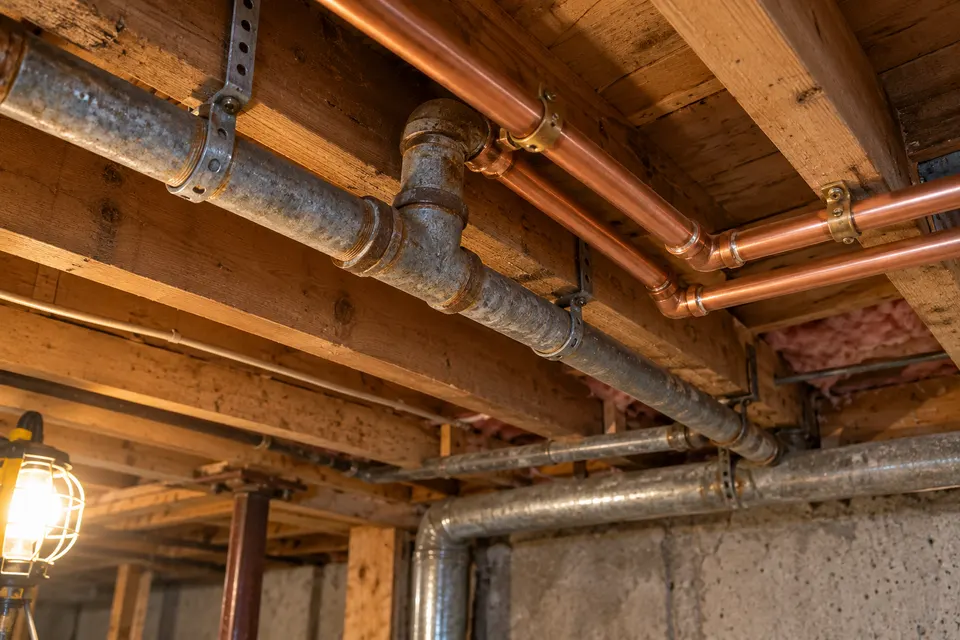 Generated illustration of household pipe runs in Sacramento.