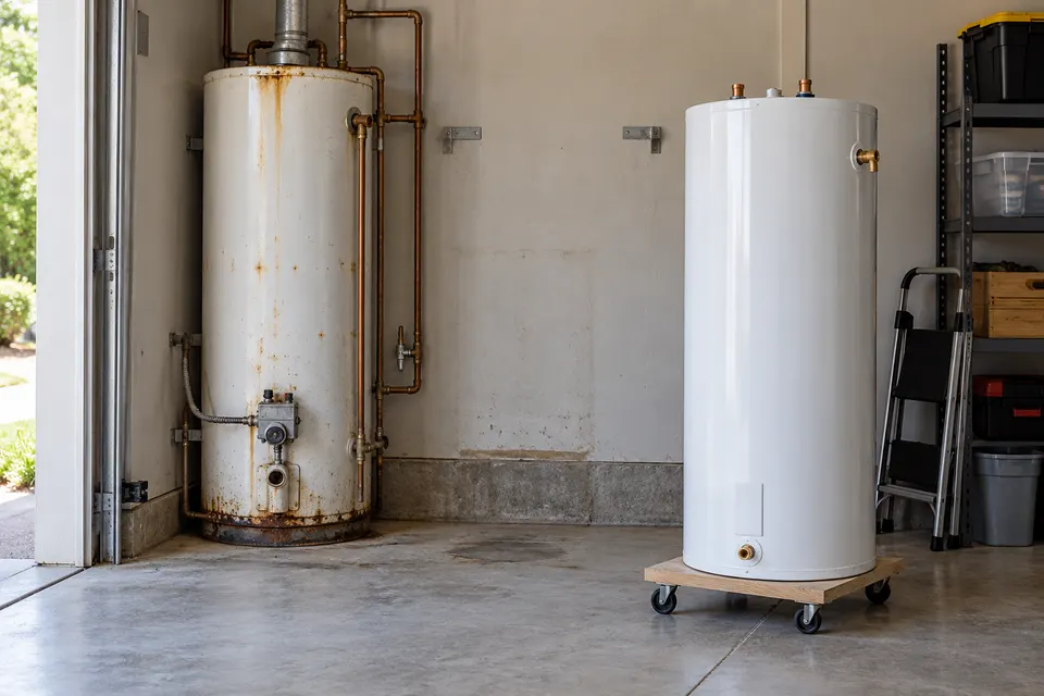 Generated illustration of water heater replacement planning in Sacramento.